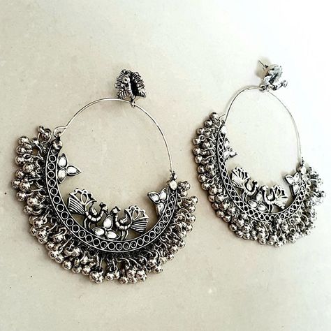 Desi Ornaments, Oxidised Jewellery Earrings, Oxidised Jewelry, Trendy Silver Jewelry, Silver Jhumkas, Oxidized Jewellery, Oxidized Earrings, Silver Jewelry Accessories, Antique Jewellery Designs