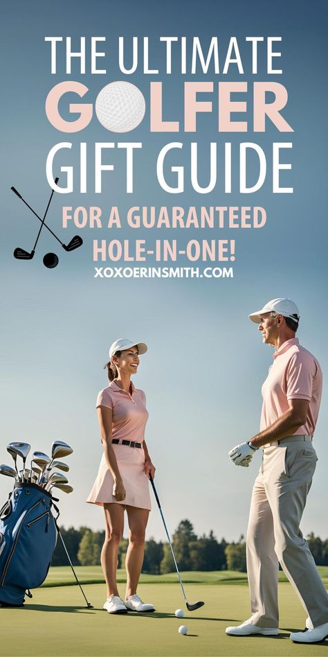 couple palying golf at a golf course and title the ultimate golfer gift guide for a guaranteed hole-in-one! Golf Gifts For Him, Chrsitmas Gift, Golf Gift Ideas, Golfer Gifts, Golf Christmas, Funny Golf Gifts, Golf Christmas Gifts, Christmas Golf, Golf Gifts For Men