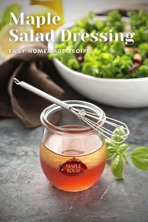 Homemade maple salad dressing for any salad in a jar, ready to go. Maple Salad Dressing, Red Wine Vinegar Salad Dressing, Holiday Salad Dressing, Maple Syrup Salad Dressing, Maple Salad, Oil Vinegar Dressing, Balsamic Vinegar Dressing, Easy Salad Dressing Recipes, Vinegar Salad Dressing