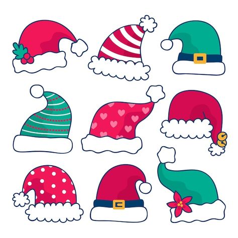 Hand drawn santa claus hat collection | Free Vector #Freepik #freevector #santa-hat #christmas-hat #hand-drawn-christmas #santa Santa Claus Hat Drawing, Santa Hat Clipart, Christmas Tree Paper Craft, Christmas Bulletin Boards, How To Draw Santa, Mrs Santa Claus, Christmas Door Decorating Contest, Christmas Beanie, Christmas Photo Booth