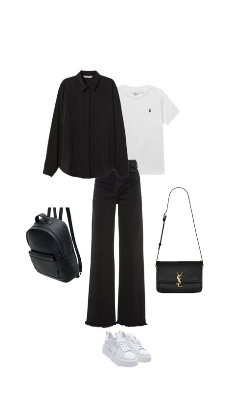 Black Polo Outfit Woman, Black Polo Shirt Outfit Woman, Black Polo Outfit, Academia Aesthetic Outfit, Scandi Fashion, Polo Shirt Outfits, Outfits Con Jeans, Polo Outfit, Simple Style Outfits