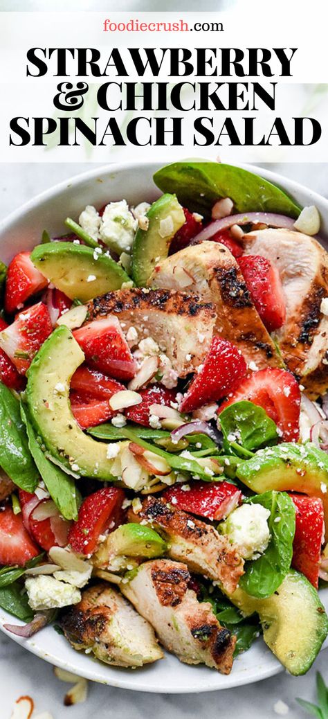 Strawberry Avocado Spinach Salad, Avocado Spinach Salad, Salad Buffet, Spinach Salad With Chicken, Strawberry Avocado, Salad Recipes Healthy Easy, Salad Buah, Salad With Chicken, Strawberry Spinach