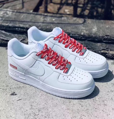 Nike Air Force 1 Low Supreme White, Tailoring Aesthetic, Supreme X Nike, Apparel Design Inspiration, Visible Stitching, Black Men Street Fashion, Men Street Fashion, Nike Shoes Air Max, March 5