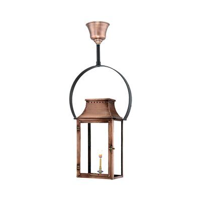 Longshore Tides This fixture like the Bienville, has a tall narrow appearance. It is perfect for homes and offices merging a class look of warmth and comfort with contemporary design. Its solid top gives you another look on a classic themed lantern | Longshore Tides Manila Aged Copper 40" H Half Yoke, Metal in Copper/Black, Size Large (18+") | Wayfair Primo Lanterns, Copper Hanging Lights, Copper Lantern, Outdoor Chandelier, Large Lanterns, Outdoor Lantern, Floating Lights, Gas Lanterns, Aged Copper