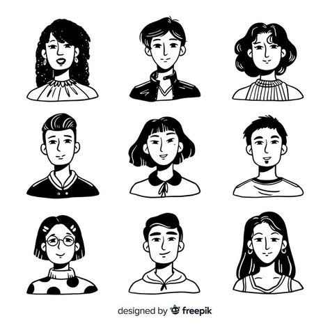 People Avatar, Drawn People, Doodle People, Drawing Cartoon Faces, Avatar Cartoon, 얼굴 �그리기, Face Illustration, 카드 디자인, Cartoon Girl Drawing