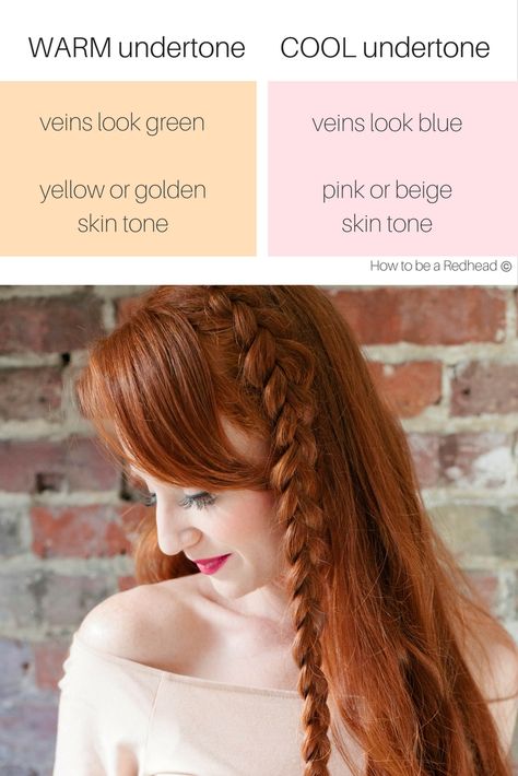 Find Out About Your Skin Tone With These Easy Tricks | How to be a Redhead Red Hair Different Skin Tones, Blonde Hair Pale Skin Red Undertone, Red Hair For Cool Toned Skin, Red Hair On Cool Skin Tone, Redhead Cool Skin Tone, Beige Skin Tone, Redhead Makeup, Warm Skin Tone, Easy Tricks