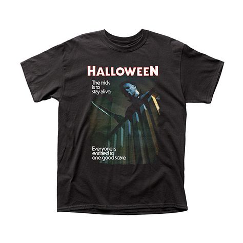 Impact Merchandising Black 'One Good Scare' Halloween Tee ($15) ❤ liked on Polyvore featuring tops, t-shirts, shirts, graphic tees, graphic printed t shirts, shirt top, graphic design tees, cotton shirts and graphic print shirts Moodboard Pngs, Shirts Graphic Tees, Design Shirts, Retro Horror, Tops Graphic, Shirts Graphic, Black Halloween, Movie Shirts, Graphic Tops