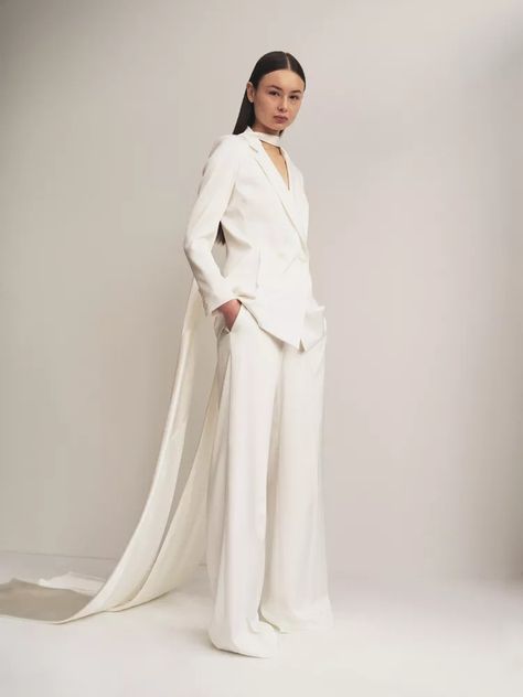 New Alejandra Alonso Rojas Bridal Wedding Dresses Women Wedding Suit, Wedding Suit Women, Bridal Pant Suit, Wedding Suits For Bride, Bridal Pants, White Wedding Suit, Wedding Pantsuit, Wedding Pants, Women Suits Wedding