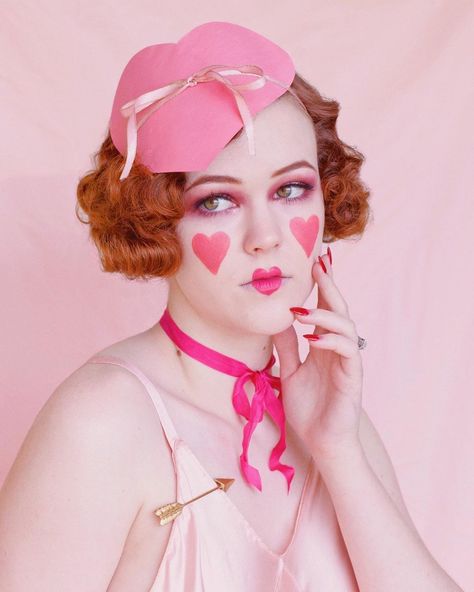 @littlemissmagdalene shared a photo on Instagram: “Stupid Cupid stop picking on me 💘” • Feb 12, 2021 at 8:02pm UTC Doll Makeup Look, Valentines Shoot, Clown Party, Mardi Gras Costumes, Vintage Photoshoot, Doll Makeup, Vintage Valentine, Girl Themes, Heart Fashion