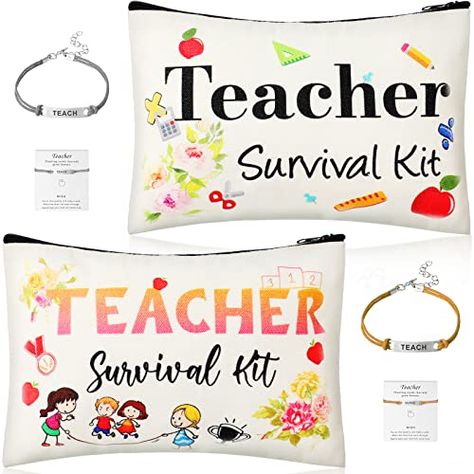 Teacher Survival Kit, Survival Kit For Teachers, Teacher Survival, Teaching Teachers, Teachers Day Gifts, Presents For Teachers, Teacher Stickers, Toiletry Pouch, Bag Makeup