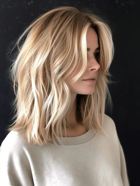 Blonde Mid Length Hair, Blonde Bobs, Shoulder Length, Blonde Hair, Balayage, Womens Hairstyles, Blonde, Hair Cuts, Hair Styles