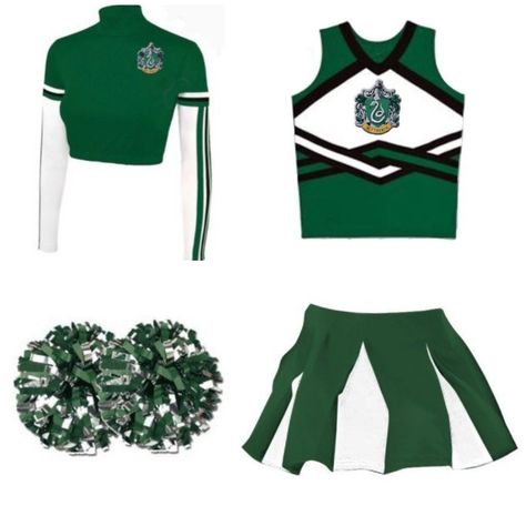 Grifindor Outfit, Slytherin Cheer Uniform, Slytherin Cheerleader, Hogwarts Houses Outfits, Slytherin Inspired Outfits, Slytherin Dress, Harry Potter Uniform, Harry Potter Bedroom Decor, Slytherin Clothes