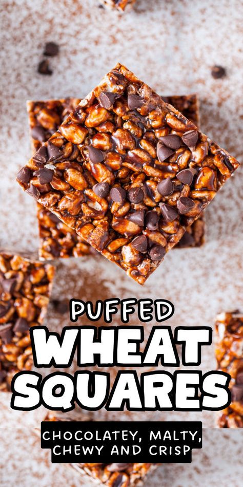 Puffed wheat square bites Puffed Wheat Cake, Puffed Wheat Cereal, Instant Pot Cake Recipe, Puffed Wheat Squares, Puffed Wheat, Moist Cake Recipe, Wheat Cereal, Square Recipes, Puffed Rice