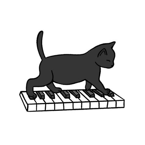 Piano Aesthetic Drawing, Cat Playing Piano, Piano Tattoo, Singing Drawing, Music Notes Drawing, Piano Aesthetic, Music Designs, Animal Doodles, Aesthetic Cat