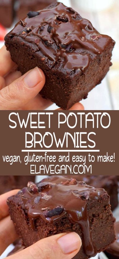 Vegan Sweet Potato Brownies, Ella Vegan, Deserturi Raw Vegan, Brownie Vegan, Potato Brownies, Patisserie Vegan, Sweet Potato Brownies, Dessert Aux Fruits, Vegan Sweet Potato