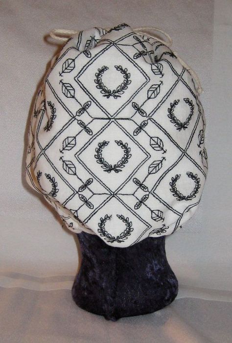 Historical Embroidery, Medieval Hats, Blackwork Embroidery Patterns, Blackwork Designs, Blackwork Patterns, Head Coverings, Laurel Leaf, Tudor History, Blackwork Embroidery