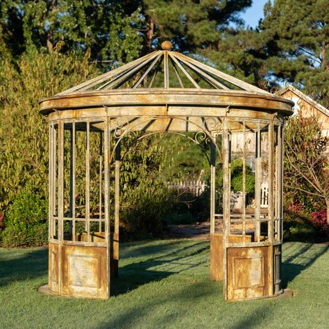 Garden Structures -Arbors, Gazebos & Trellises - Iron Accents Metal Gazebo, Painted Fox Home, Park Hill Collection, Metal Awning, Old Estate, Outdoor Pavilion, Aging Metal, Park Hill, Glass Installation