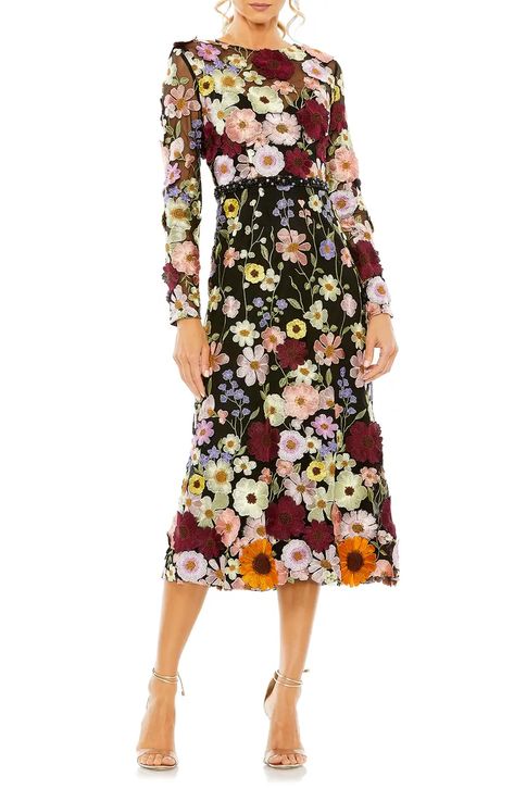 Women's Wedding Guest Dresses | Nordstrom Floral Tea Length Dress, Short Wedding Guest Dresses, Vestidos Color Coral, Spring Formal, Long Sleeve Cocktail Dress, Embroidered Midi Dress, Mac Duggal, Tea Length Dresses, 2023 Collection