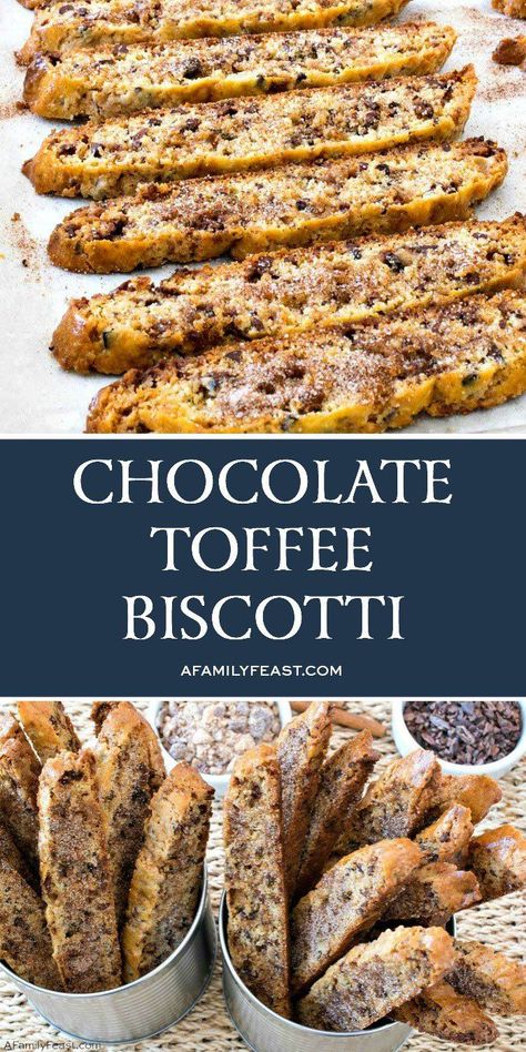 Chocolate Toffee Biscotti - A Family Feast® | Best biscotti recipe, Almond biscotti recipe, Chocolate toffee Toffee Biscotti Recipe, Best Biscotti Recipe, Italian Cookie Recipes, Biscotti Cookies, Biscotti Recipe, Toffee Bits, Chocolate Toffee, Family Feast, Italian Cookies