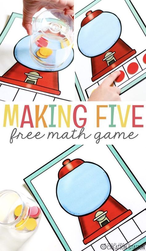 Making five is a great math game for your students! Counting, one-to-one correspondence, and number sense are necessities in early childhood classrooms. Teachers can help learners explore number sense by using hands-on materials and engaging math games. This free making five math game is perfect for a fun number sense activity. #numbers #game #math #free #printable #preschool #kindergarten Preschool Math Patterns, Activity Numbers, Game Math, Preschool Math Games, Free Math Games, Number Sense Activities, Numbers Game, Kindergarten Curriculum, Mrs Jones