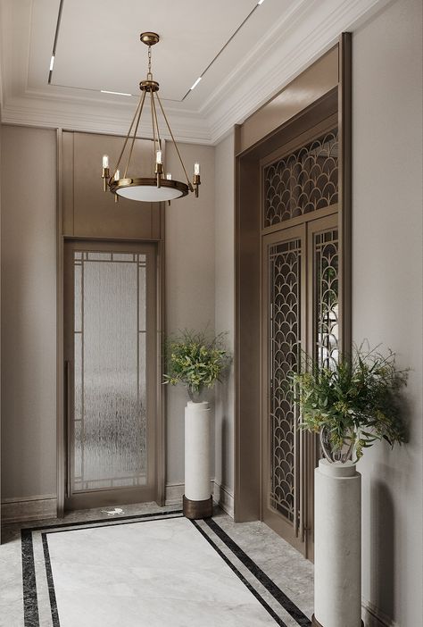 OLEG KLODT | ARCHITECTURE & DESIGN Private Elevator Foyer, Entrance Foyer Design Luxury, Diy Home Decor Fall, Entrance Foyer Design, Tattoo Garden, Living Room And Kitchen Design, Home Quotes, Garden Tattoo, Reception Desk Design