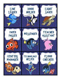 Finding Nemo Classroom Theme, Finding Nemo Classroom, Disney Classroom Theme, Finding Nemo Theme, Disney Themed Classroom, Classroom Job, Ocean Classroom, Prek Ideas, Disney Activities