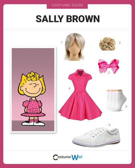 The best costume guide for dressing up like Sally Brown, the younger sister of Charlie Brown who appears in the Peanuts comic strip. Sally Brown Costume, Peanuts Gang Costumes, Charlie Brown Halloween Costumes, Sally Charlie Brown, Peanuts Halloween Costume, Christmas Character Costumes, Snoopy Costume, Peanut Costume, Charlie Brown Costume