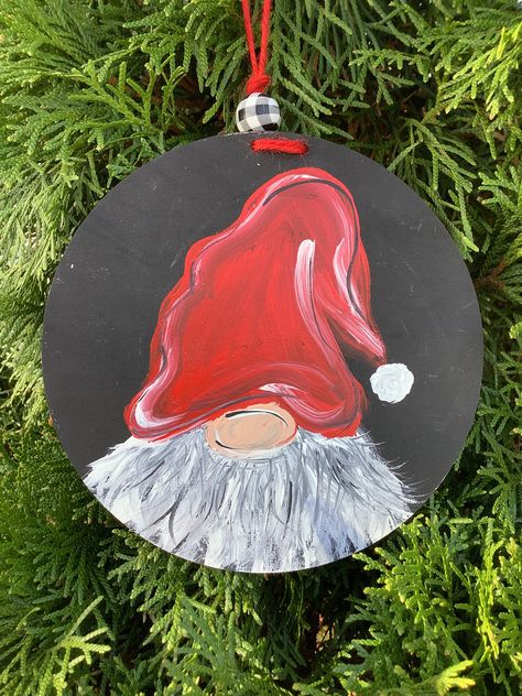 Christmas Ornament Gifts, Ornament Painting, Diy Christmas Paintings, Santa Gnome, Christmas Light Ornament, Ornaments Christmas Tree, Hand Painted Christmas, Painted Christmas Ornaments, Gnome Christmas