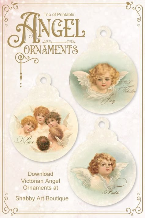 Trio of printable Victorian Angel Ornaments from Shabby Art Boutique Victorian Angels Printables Free Images, Victorian Angels Printables, Angel Faces For Crafts, Free Angel Printables, Paper Christmas Ornaments Free Printable, Vintage Angel Images, Christmas Ornaments Printable, Angel Printable, Images Of Angels