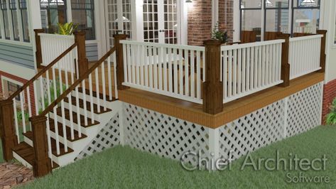 deck and stairs with lattice underneath Decks With Lattice Underneath, Lattice Under Porch Deck Skirting, Deck With Lattice, Lattice Under Deck, Under Deck Ideas, Deck Lattice, Lattice Deck, Trailer Deck, Deck Skirting