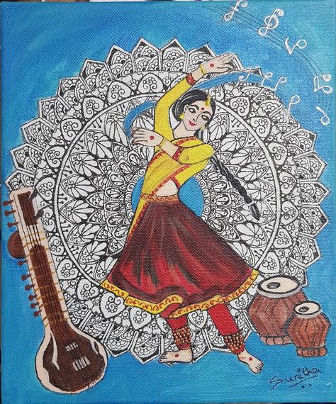 Kathak Pose With Mandala Art on Canvas Mandala Art On Canvas, Art Diary, Art On Canvas, Mandala Art, Dancing, Canvas Art, Canvas, Art