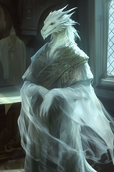 Dragonborn ghost, Hastain murdered his therapist for annoying him, and now Thunro politely haunts Starfire Mansion, Rock of Bral, Spelljammer Dnd Ghost Character Art, Dnd Slime Character, Ice Dragonborn, White Dragonborn Dnd, Crystal Dragonborn, Dragonborn 5e, Ghost Dnd, Dnd Ghost, Silver Dragonborn