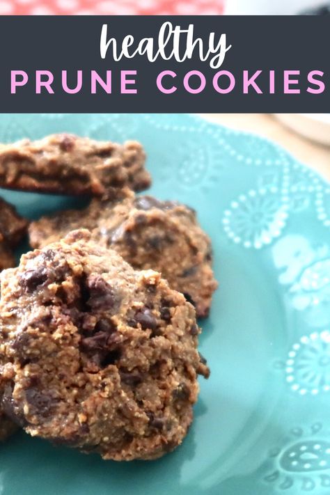 These prune cookies have tons of sweet flavor without added sugar. Made with prunes, oat flour, and chocolate chips, you won't believe how good they are! Perfect for kids and adults and make a great easy dessert or snack! Prune Cookies, Prunes Dessert, Prune Recipes, Cookies With Chocolate Chips, Cookies With Chocolate, Sugar Free Baking, Healthy Holiday Recipes, Guilt Free Dessert, Chewy Chocolate Chip