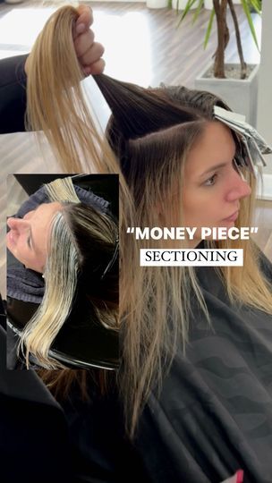 499K views · 24K reactions | ⚠️Money Piece Sectioning” 👆 SOUND ON 🔊 This way you won’t have the “Black Hole” when pulling hair up in a pony tail and keep your depth + maintain brightness! Also, go longer in between appointments but still have a nice front hairline. Used @moroccanoilpro Blonde Voyage Lightener + glossed with Color Calypso 10.0. Root melted her with 5.0 6.0 6.1 I used @framar smooth roll foils: they’re thinner than embossed so I can get really close to her root without foils slipping especially on fine hair. Have your tried this????? Like + Save to try later! #moroccanoilcolor #moprofessional #moroccanoilpartner #blondehighlights #haireducation #moneypiece #ashblonde #rootedblonde #blondemoneypiece #hairtutorial #hairvideos #lowmaintenancehair #blondehair #behindthecha Money Piece Sectioning, Money Piece Straight Hair, Black Hair With Blonde Front Pieces, Money Piece, Low Maintenance Hair, A Pony, Ash Blonde, Moroccan Oil, Black Hole