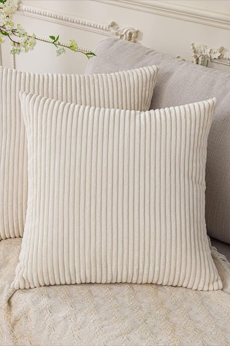 White Decorative Pillows, Bed Pads, Bantal Sofa, Stripe Throw Pillow, Garden Pillows, Corduroy Fabric, Couch Pillow, Sofa Couch Bed, Decorative Throw Pillow Covers