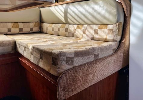 Rv Upholstery Ideas, Reupholster Rv Cushions, Replace Rv Dinette, Rv Cushions, Diy Couch Cushions, Rv Dinette, Rv Screen Door, Camper Cushions, Park Model Rv