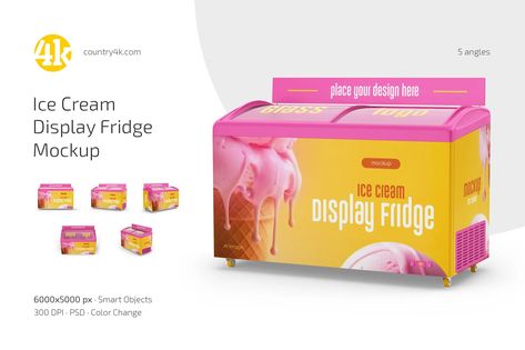 Ice Cream Display Fridge Mockup Set, Product Mockups ft. equipment & wheels - Envato Ice Cream Fridge, Ice Cream Display, Display Fridge, Shop Fittings, Ceramic Bottle, Advertising Material, Template Site, Music Logo, Bottle Mockup