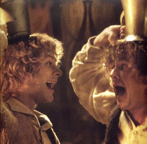 MERRY AND PIPPIN CELEBRATING AT EDORAS Pippin And Merry, Meriadoc Brandybuck, Merry Brandybuck, Merry Pippin, Hobbit Life, Comfort Books, Merry And Pippin, Concerning Hobbits, Lord Of