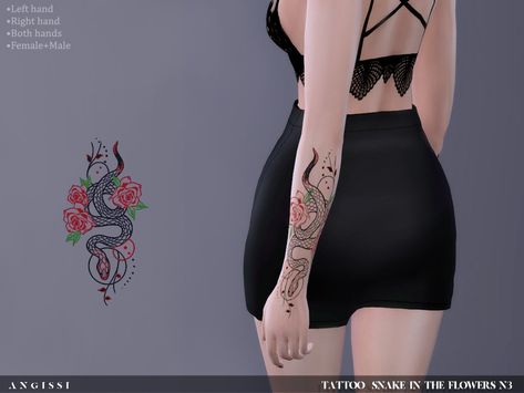 Sims 4 — Tattoo-Snake in the flowers n3 by ANGISSI — *For all questions go here-----angissi.tumblr.com *3 options Sims4 Tattoos, Ts4 Tattoos, Tattoos Set, Los Sims 4 Mods, Tattoo Snake, Sims 4 Tattoos, Sims 4 Piercings, Pelo Sims, The Sims 4 Packs