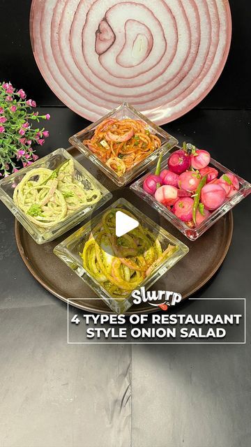 Slurrp App on Instagram: "4 TYPES OF ONION SALAD - RESTAURANT STYLE
#easyrecipes

Restaurant style onions are not only colourful to look at, but are delicious to eat with spicy, tangy, and salty flavours. Make these onion salads to add extra flavour to your lunch and dinner. Recipe shared by #slurrpcommunity member @sonia.sarpal 

Ingredients:
SIRKE WALA PYAZ
10-15 baby onions,1/2 cup water,4 cloves,5 black pepper,1 tsp salt,1 tsp sugar,1/2 chopped beetroot,ginger , green chillies,1/2 cup vinegar 

GREEN CHUTNEY ONION 
1 cup coriander,1/4 cup mint,3-4 green chillies,1 inch ginger, lemon juice, 1 tsp salt ,1/2 tsp chaat masala, 2 onions,1 tsp red chilli powder, 1 tsp chaat masala,1 tbsp green chutney,1 tsp lemon juice
 
CREAMY CHUTNEY ONION 
2 onions 1 tbsp green chutney, 1 tbsp curd ,1 tbs Different Types Of Chutney, Ginger Lemon Juice, Salad Restaurant, Types Of Onions, Red Chilli Powder, Onion Salad, Green Chutney, Chaat Masala, Red Chilli