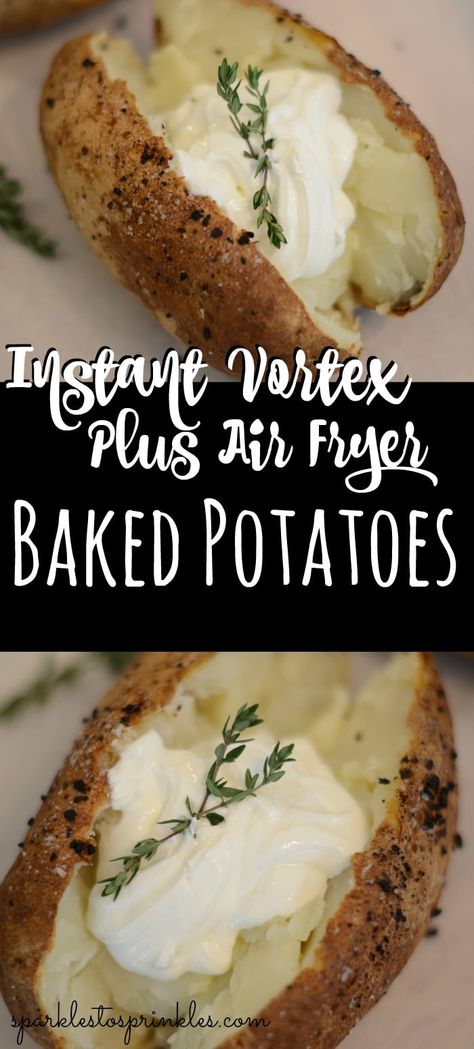 Instant Vortex Plus Air Fryer Baked Potatoes are the way to go for that restaurant quality baked potato. Crispy skin and light and fluffy potato inside, waiting for you to dress it up with your favorite toppings. Air Fryer Recipes Chips, Air Fryer Recipes Meat, Air Fryer Recipes Low Carb, Air Fryer Recipes Breakfast, Best Baked Potato, Air Fryer Recipes Snacks, Air Fryer Baked Potato, Perfect Baked Potato, Making Baked Potatoes