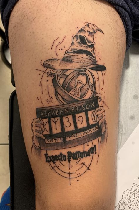 Harry Potter Tattoo Sleeve, Pop Culture Tattoos, Harry Tattoos, Culture Tattoos, No Regrets Tattoo, Nerdy Tattoos, Hp Tattoo, Potter Tattoo, Harry Potter Tattoos