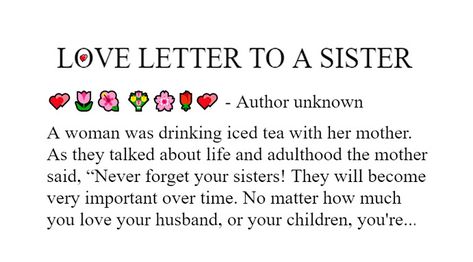 I Love Psalms: LOVE LETTER TO A SISTER 💕🌷🌺 💐🌸🌹💕 Letter For Sister, Letter To Sister, Solomon Bible, Book Of Matthew, Bible Quiz, Love You Husband, Happy Stories, Bible Promises, Under The Shadow