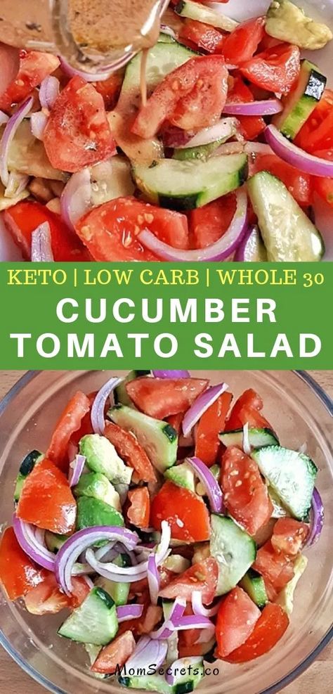 Cucumber tomato salad is refreshing and easy low carb and whole30 side dish that's perfect to throw together on a hot summer day! Keto Cucumber, Cucumber And Tomato Salad, Cucumber And Tomato, Salad Keto, Low Carb Low Fat Recipes, Boiled Egg Diet Plan, Cucumber Tomato Salad, Boiled Egg Diet, Low Carb Diets