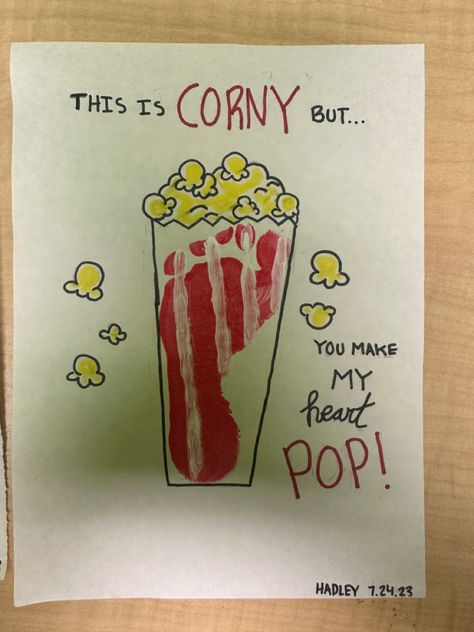 this is corny but you make my heart pop painted feet art Popcorn Handprint Art, Infant Emotions Art, Friendship Activities For Infants, Toddler Finger Painting Ideas, Circus Art For Infants, Family Infant Art, Red Footprint Art, Fair Art For Toddlers, Circus Infant Art