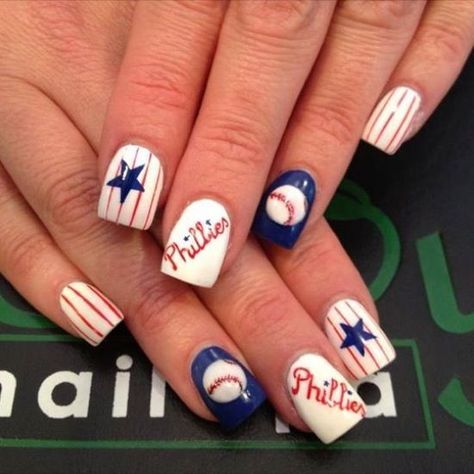 Baseball Themed Nails, Baseball Nail Designs, Baseball Nails, Sports Nails, Cute Nail Art, Cute Nail Designs, Creative Nails, Manicure E Pedicure, Nail Polishes