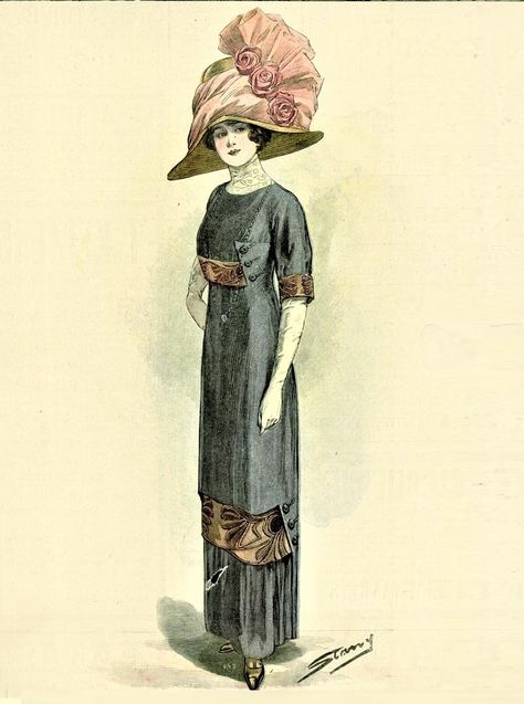 Fashion Plate - De Gracieuse - 1911 1911 Fashion, 1900 Fashion Plate, Edwardian Fashion Plates, Edwardian Costumes, 1900 Fashion, Edwardian Hat, Victorian Wallpaper, 1910s Fashion, Edwardian Dress