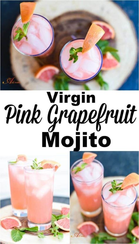 Grapefruit Mojito, Titos Vodka Recipes, Spring Drinks, Party Beverages, Virgin Cocktails, Virgin Drinks, Virgin Mojito, Drink Recipes Nonalcoholic, Smoothies Recipes