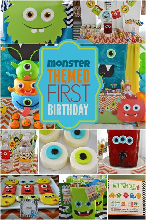 http://spaceshipsandlaserbeams.com/blog/party-central/a-little-monster-themed-boys-1st-birthday Monster First Birthday, Diy Halloween Dekoration, Little Monster Birthday, Monster 1st Birthdays, Themed First Birthday, Diy Cupcake, Ballon Party, Monster Birthday Parties, 1st Birthday Themes