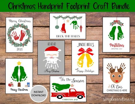 Christmas Activities For Toddlers, Christmas Handprint Crafts, Christmas Handprint, Footprint Craft, Handprint Christmas, Christmas Tree Template, Footprint Crafts, Budget Crafts, Merry Christmas Happy Holidays